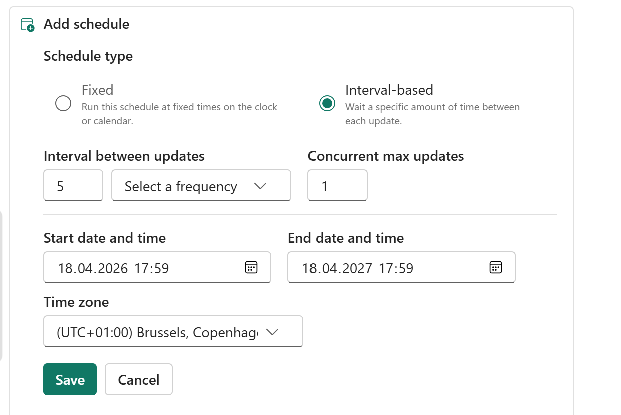 Interval based refresh schedule